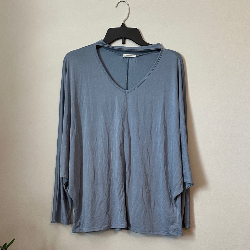 12 Pm By Mon Ami Slate Long Sleeve V-Neck Top